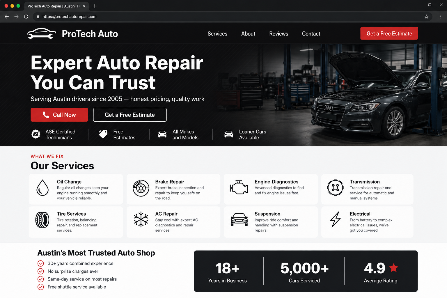 Auto & Repair website template preview